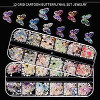 Décorations d'ongles Papillon Aurore 3D en résine, 12 compartiments, mélange de fragments et perles, accessoires pour ongles