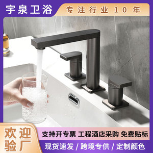 Grifo de lavabo de cobre giratorio 360 grados, de doble manija, montado en el encimera, para agua fría y caliente - Product Image 5