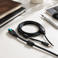12VPowered USB CORE ke TYPE-C Male + DC5.5 X 2.1 kabel Male 2 m kabel pengisi daya hitam untuk mesin POS