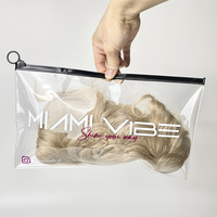 Bolsas de PVC transparentes esmeriladas con logo impreso para embalaje de prendas, bolsas personalizadas con cierre ziplock para extensiones de cabello humano y pelucas, con cremallera y colgador.