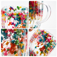 Achat en gros de tasses à thé et à café en borosilicate faites à la main, à double paroi, 350 ml, avec poignée, en verre avec fleurs séchées