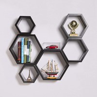 Étagères murales en bois et hexagonales noir de haute qualité, flottantes pour le salon, la cuisine et la chambre à coucher
