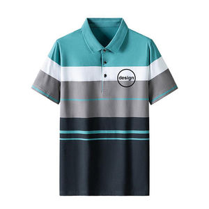 Camiseta de algodón clásica a rayas de color sólido para hombre con logotipo personalizado OME, manga corta, estilo vintage, con bolsillo, logotipo de color personalizable OEM - Product Image 4