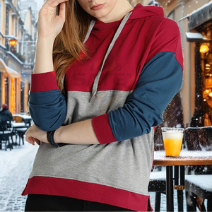 Sweat à capuche personnalisé respirant à fermeture éclair, manches longues, coloris unis, devant color-block, doublure thermique pour l'hiver - Product Image 2