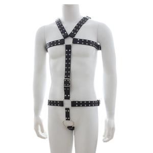 新しいブラックファッションゲイバーショークラブ服セクシーな男性フルレザーボンデージボディスリングSMセックス製品拘束大人のゲーム - Product Image 2