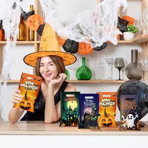 Spooky <b>Treats</b> 50 Halloween Candy Bags-Assorted Candy in Clear Containers Made in China - Product Image 3