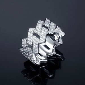 Bague pour homme à 2 rangs style Cuban Link, Moissanite couleur D, en argent sterling 925, style Hip Hop Bling, passe le testeur de diamant, certifié GRA - Product Image 5