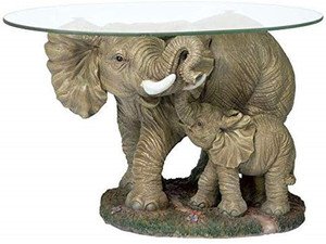 Полирезиновые/полимерные Слоны высокий африканский декор журнальный столик со стеклянной крышкой, 30 дюймов, полирезиновый, полноцветный - Product Image 6