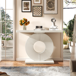 Table <span class=keywords><strong>console</strong></span> moderne <span class=keywords><strong>convertible</strong></span> avec base géométrique 100 cm en bois d'ingénierie, pour salon, entrée ou table de canapé, étroite et longue - Product Image 2