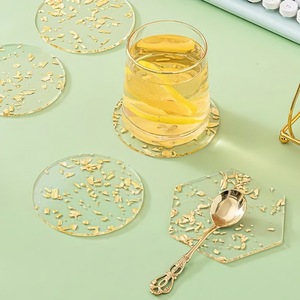 Acrylic Gold Foil Coaster Round Heat Insulating Home Use Resin Table Mat Nordic Style - Product Image 4