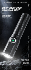 Lampe torche tactique en alliage d'aluminium, mini lampe torche LED rechargeable par USB, portable, durable, éclairage extérieur pour le camping et la randonnée - Product Image 4