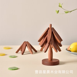 Sous-verre rond isolant thermique en bois massif en forme d'arbre pour table à manger, dessous de plat, ornement de meuble en bois - Product Image 2