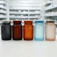 Pot en verre bleu mat de luxe personnalisé de 150 ml (5 oz, 150 cc) pour gommes, pilules, suppléments, huile de poisson, capsules