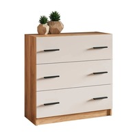 Commode moderne en chêne bicolore à 3 tiroirs avec poignées noires et glissières à billes pour chambre à coucher et projets hôteliers
