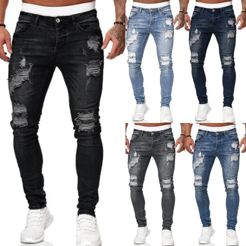 PATON Hip Hop Damage pantaloni per uomo Streetwear Skinny Ripped Scratch Distressed Celana Denim Homme De Hombre pantaloni jeans da uomo