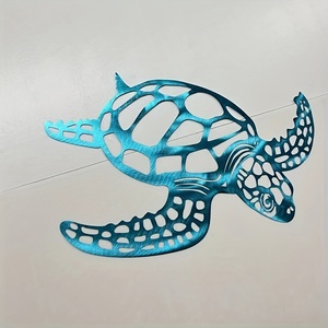 Décoration murale en métal pour la maison et le salon, décoration murale élégante en métal en forme de tortue - Décoration murale de style côtier pour un thème de plage - Product Image 4
