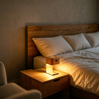 2 1 Lampu Sensor Gerak Kayu dengan Diffuser Aroma, Lampu Malam Isi Ulang Tanpa Kabel, Ramah Lingkungan untuk Kamar Tidur, Ruang Tamu, Rumah