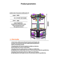 Machine d'arcade à monnayeur pour 4 joueurs avec système de rédemption de tickets, garantie 1 an, support anglais, thème Zombie Party pour centres commerciaux