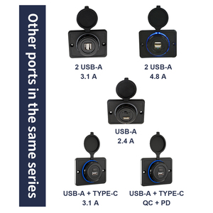 Acessórios para Ônibus: Carregador USB Retangular com Diodo LED Azul/Vermelho 24V para Assento de Ônibus (Tipo C) - Product Image 6