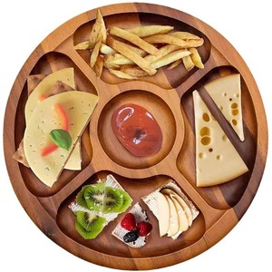 Wooden French Fry <b>Tray</b> Round Divided <b>Snack</b> Serving Platter For Food Residential Use - Product Image 5