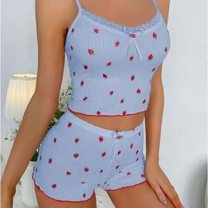I-0632 Hot Selling Style <b>Women's</b> Strawberry Printed <b>Stripe</b> Sleeveless and <b>Shorts</b> 2piece Set Home Wear <b>Women's</b> Pajamas - Product Image 6