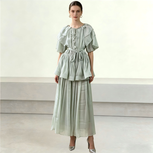 Abito Modesto <span class=keywords><strong>di</strong></span> Alta Qualità per <span class=keywords><strong>Donna</strong></span>, Maniche a Sbuffo, Elegante Verde Salvia, Vestito Estivo Casual Lungo, Ordine all'Ingrosso ODM - Product Image 1