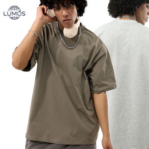 Serin dokunmatik ağır uzun elyaf pamuk kısa kollu Tee antibakteriyel özel logo nakış gümrükleme erkekler s gevşek Fit yaz - Product Image 1