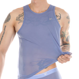 Débardeur d'été pour hommes à séchage rapide respirant sans manches transparent en nylon couleur unie col rond Sexy Hot Undershirt - Product Image 5