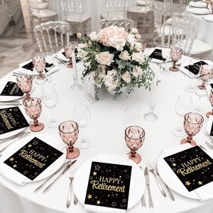 Servilletas de Papel Desechables de 2 Capas, Color Negro y Dorado, para Decoración de Fiestas de Jubilación, Cenas de <span class=keywords><strong>Despedida</strong></span> - Product Image 5