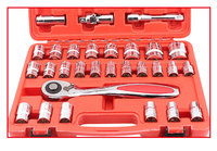 Set di Chiavi a Bussola Pneumatiche 50VB in Ferro con Finitura a Specchio e Cinghia Rossa, 32 Pezzi, per Riparazione Auto OEM