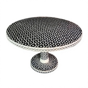 โต๊ะกาแฟทรงสูงทันสมัยพร้อมฐานโลหะและท็อปฝังลายกระดูก พร้อมจัดส่ง - Product Image 6