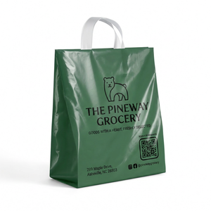 Sac de courses en plastique vert foncé réutilisable, sac de luxe en film plastique épaissi PE/HDPE, fournisseur, logo personnalisé, sac de vente au détail - Product Image 1