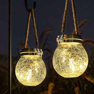 20LED cam Crackle kavanoz güneş bahçe ışıkları asılı Rattan kolu dekoratif veranda Yard çatlaklı cam küre güneş çim lambaları - Product Image 2
