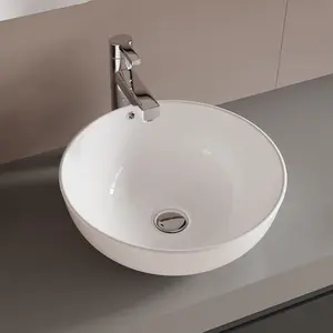 Lavabo redondo de material cerámico moderno, lavabo de porcelana sobre encimera, lavabo de baño redondo blanco y negro