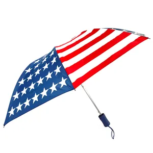 Guarda-chuva de seda com 2 dobras Ovida personalizado para bandeira dos EUA guarda-chuva pongee aberto automático para vento poof guarda-chuva da bandeira nacional