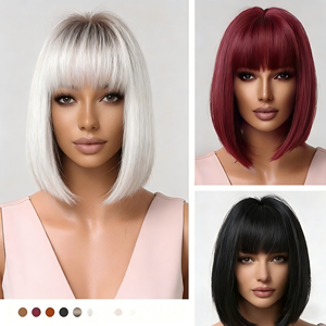 Peluca Bob Gris Degradado de Venta Caliente de <span class=keywords><strong>Shein</strong></span>, Peluca Corta Hasta los Hombros, Peluca Completa, Disponible en Fábrica - Product Image 2