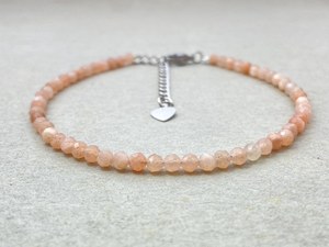 Peach Moonstone Bracelet Dainty Gemstone Jewelry Micro Faceted <b>Beads</b> <b>Crystal</b> Bracelet Minimalist Jewelry Tiny Gemstone Bracelet - Product Image 3