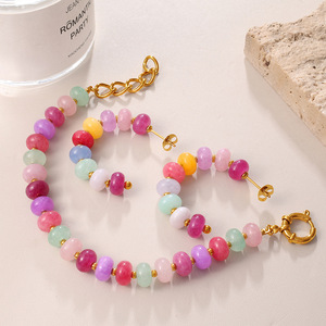 Women's Natural Stone Beaded Jewelry <b>Set</b> Stainless Steel Party Fashion Necklace <b>Bracelet</b> Earrings Colorful Light Luxury Style - Product Image 2