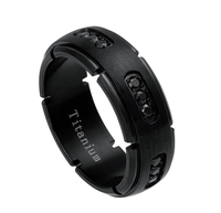 8mm Titane Alliance Noir Cubique Zircone CZ Ensemble Noir Titane Anneau Pierre Naturelle Anneau Bijoux Titane
