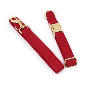 Suministros para perros 2024 <span class=keywords><strong>collar</strong></span> de perro personalizado cuero hebilla dorada lindas corbatas de cuero de gamuza roja para perros correas para mascotas diferentes correas - Product Image 3