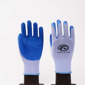 Gants de travail noirs en nylon jaune fluorescent bonne adhérence gant de sécurité froissé en latex gants de travail enduits de latex en caoutchouc - Product Image 1