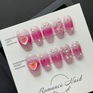 Súper diseño de lujo <span class=keywords><strong>Rosa</strong></span> Largo trapezoidal <span class=keywords><strong>palo</strong></span> gradual en las <span class=keywords><strong>uñas</strong></span> Rhinestone lujo Brillo de lujo <span class=keywords><strong>uñas</strong></span> artificiales <span class=keywords><strong>uñas</strong></span> postizas - Product Image 1