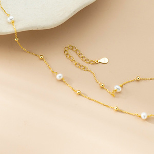 Collier en argent pur S925 avec perle, chaîne Chopin, style rétro français, luxe léger, accessoire haut de gamme pour femmes, colliers en perles - Product Image 4