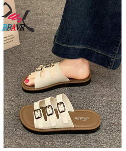 Discount Price PU Leather Upper Womens Non-slip Soft Bottom Flip Flops <b>slippers</b> for Women <b>Summer</b> - Product Image 3