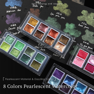 8สีเมทัลลิคสีฟ้าสีม่วงชุดShimmerสีน้ําทึบศิลปินแบบพกพาครึ่งชุดAqua Arellas Aquarela - Product Image 6