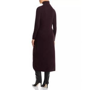 Vestido Midi de Punto Acanalado Personalizado, Cuello Alto Negro, Manga Larga, Vestidos Midi de Punto para Mujer - Product Image 5