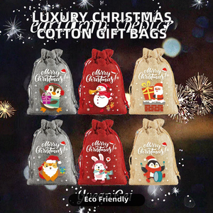 Stock Ready Recyclable Luxury <b>Christmas</b> Cotton Drawstring <b>Bags</b> Satin Lining Customizable Bulk Gift Packaging Water Transfer - Product Image 2