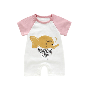 新生児用サマーロンパース、半袖ニットコットン製プルオーバーロンパース、プリント柄、スナップボタン留め、通気性あり - Product Image 3