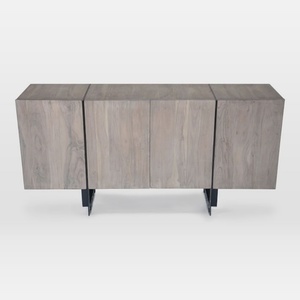 Buffet moderne français à 4 portes en bois massif avec base en fer forgé, idéal pour salon, cuisine, hôtel - Product Image 1