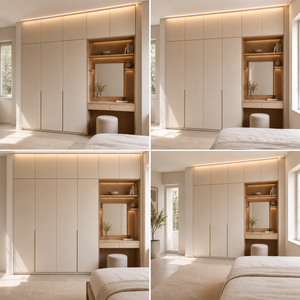 In-line Straight Bedroom <strong>Wardrobe</strong> with Integrated Vanity Desk One-Stop Whole House Customized Storage Closet - Product Image 3